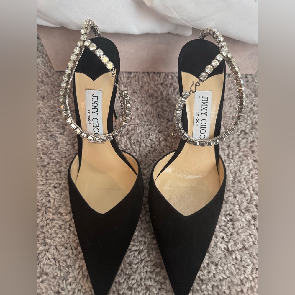 Jimmy Choo Saeda 100 Black Crystal Embellished Heels